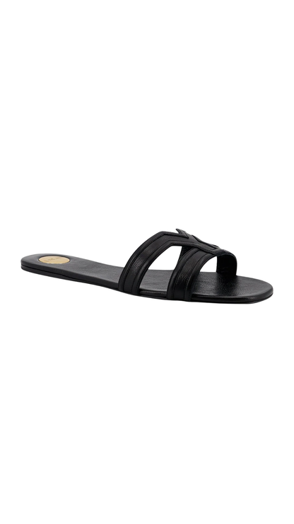 Mabrouka Slides In Black Smooth Leather