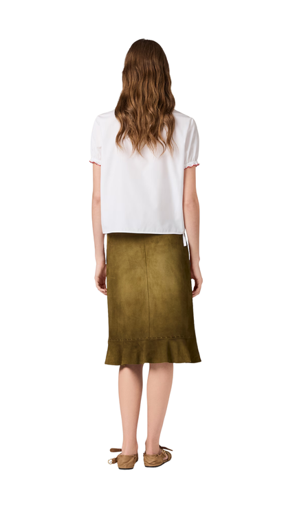 Embroidered Poplin Shirt in White/Red/Burgundy