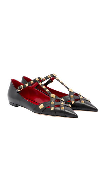 Studdy Leather Mary Jane Flats in Black
