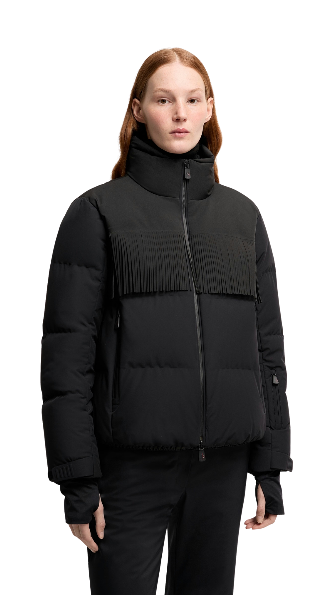 Bessin Fringed Insulated Ski Jacket in Black