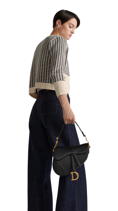 Saddle Bag with Strap in Black Grained Calfskin