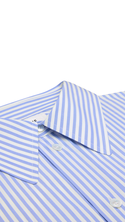 Cropped Shirt in Striped Cotton Poplin in Blue