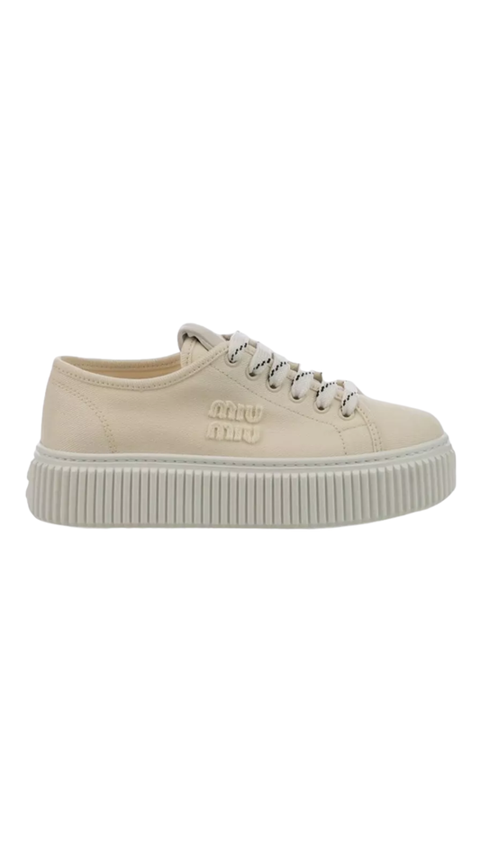 Lace Up Sneakers Platform Sole Design in Ivory