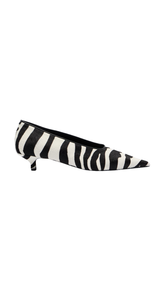 Sharp Pony Hair Kitten Pumps Zebra