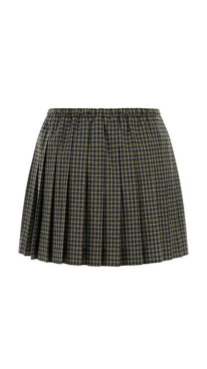 Plaid Skirt in Grey Cotton