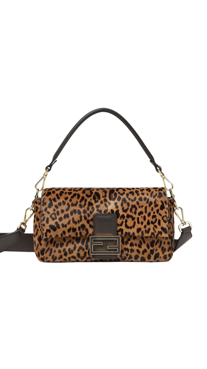 Baguette Printed Cavallino Calfskin Bag in Brown