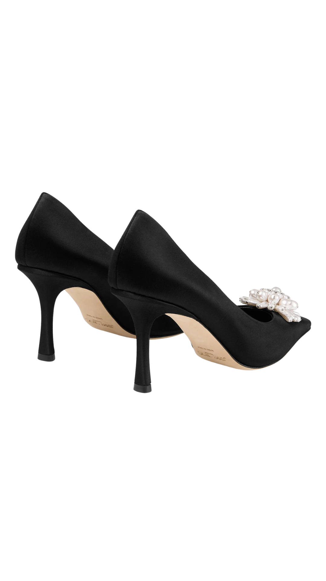 Ines Pump 85 Black Satin Pumps with Pearl and Crystal Brooch