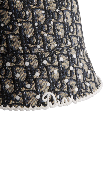 PolkaDior Oblique Teddy-D Small Brim Bucket Hat in Navy Blue Cotton-Blend Jacquard