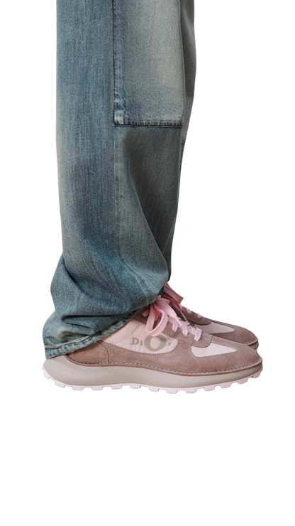 Squash Sneaker in Rose Tendre Suede Calfskin and Technical Fabric