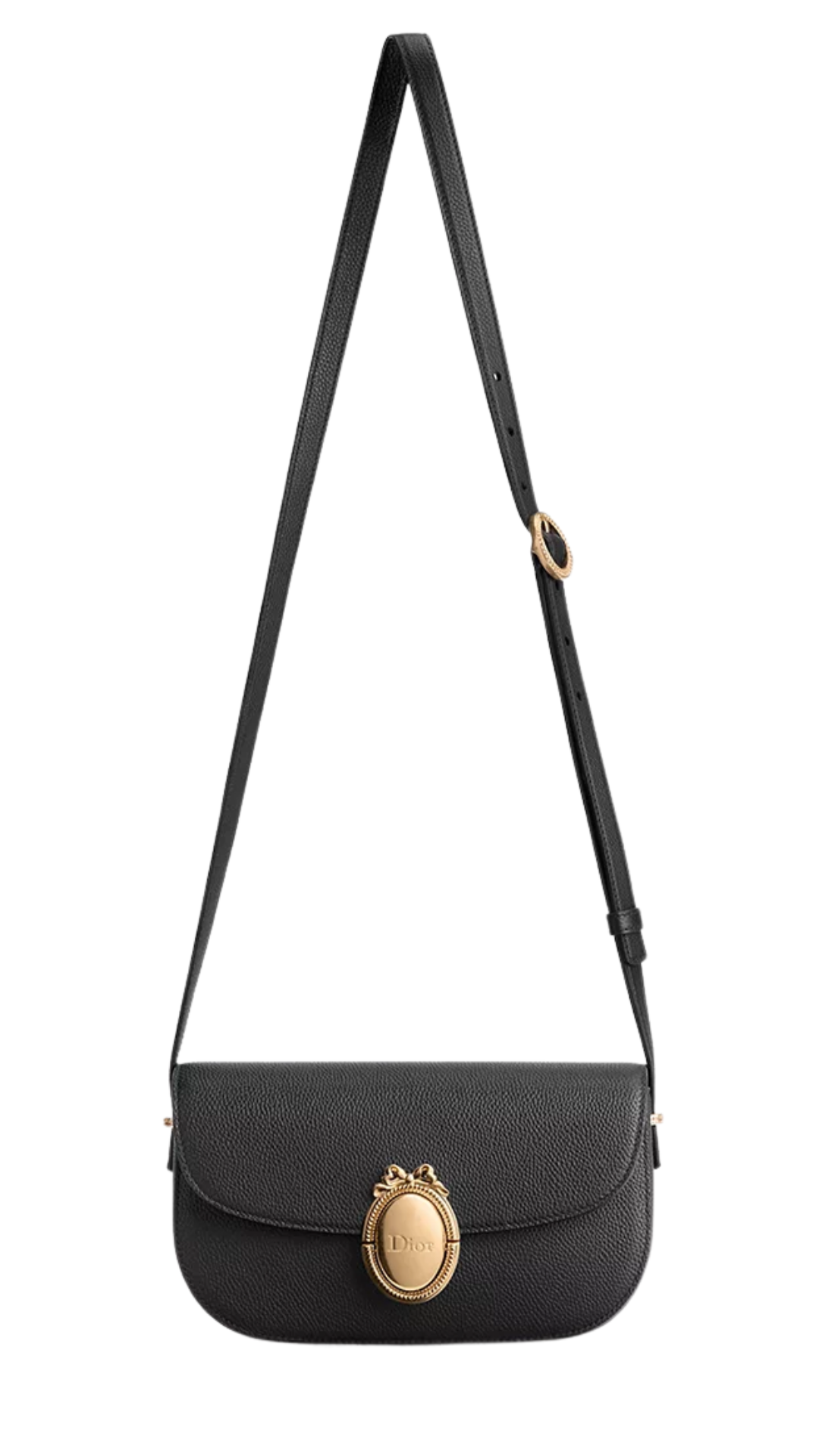 Small Dior Médaillon Flap Bag in Black Grained Calfskin