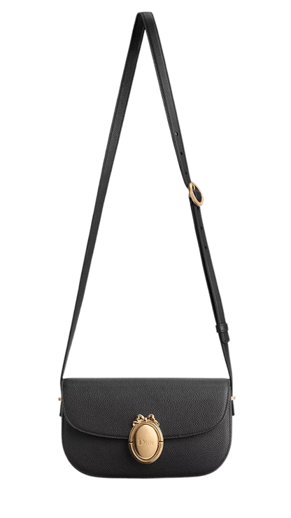 Small Dior Médaillon Flap Bag in Black Grained Calfskin