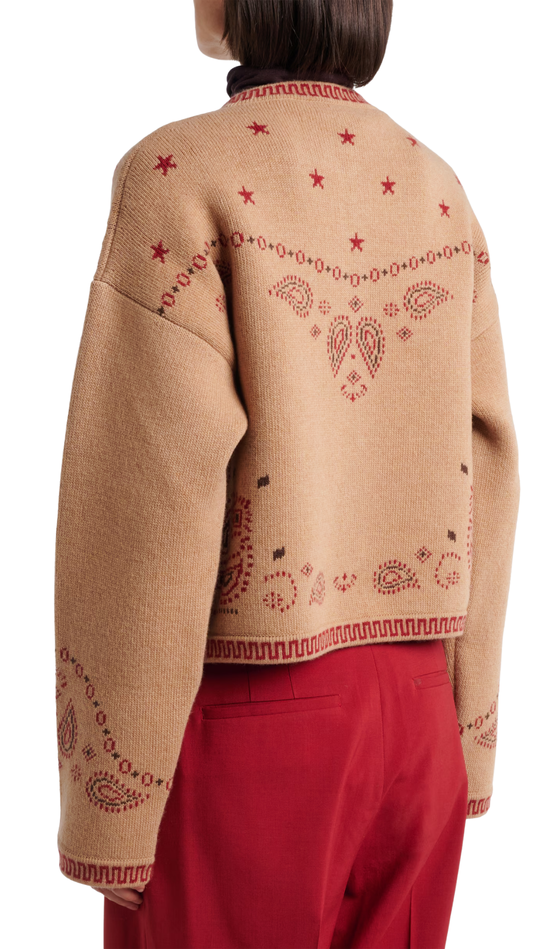 Bandana Jacquard Wool and Cashmere Cardigan in Beige