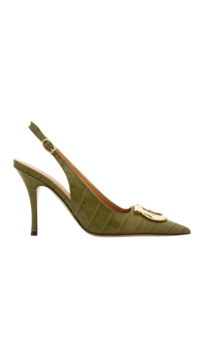 Slingbacks Maxi Gancini in Verde Oliva