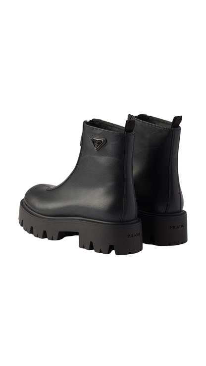 Leather Zipper Booties in Black