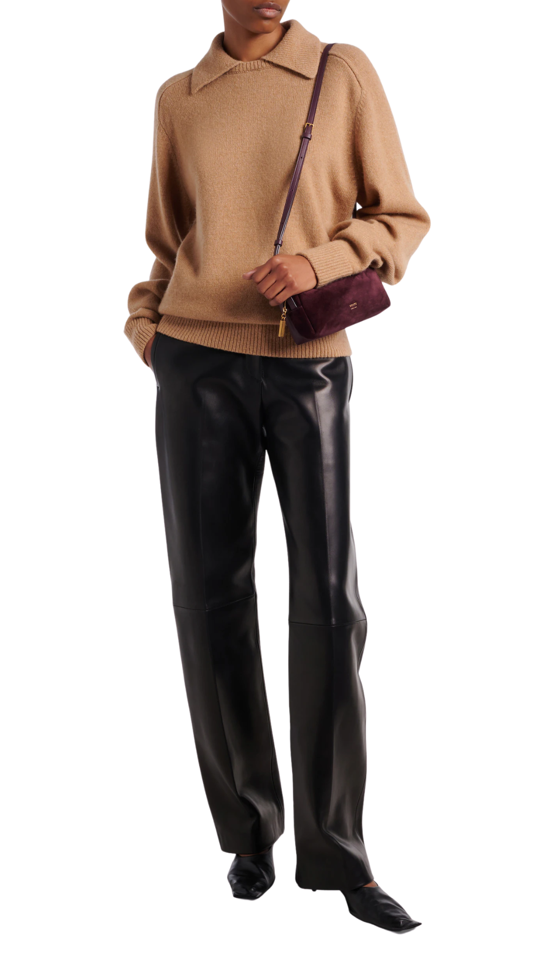 Kye Suede and Leather Shoulder Bag in Burgundy