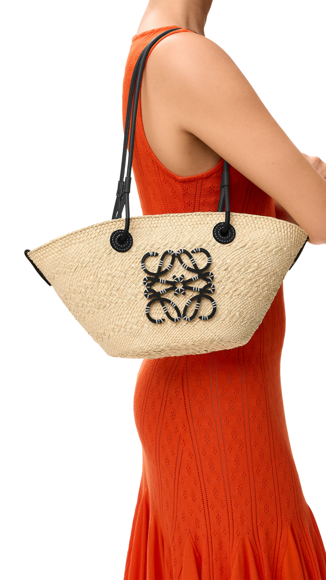 Small Anagram Basket Bag in Iraca Palm and Calfskin