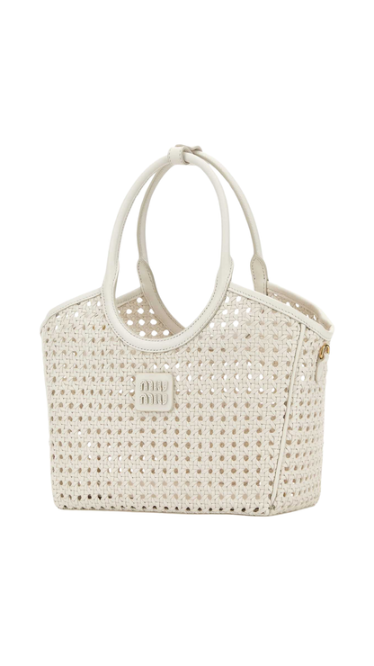 Woven Leather Tote Bag in White