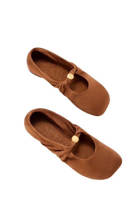 Pebble Soft Ballerina in Tan Suede Goatskin