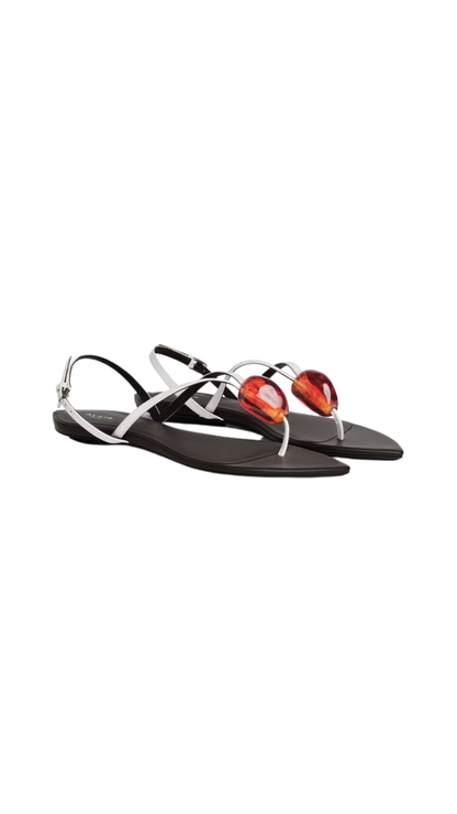Flat Jewel Sandals in Optical White Patent Leather