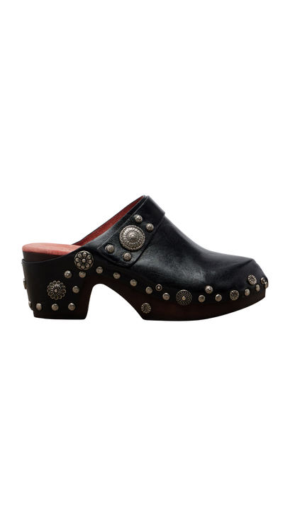 Talis Studded Leather Clogs in Black