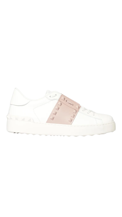 Rockstud Untitled Sneaker In Pink Calfskin Leather With Tonal Studs