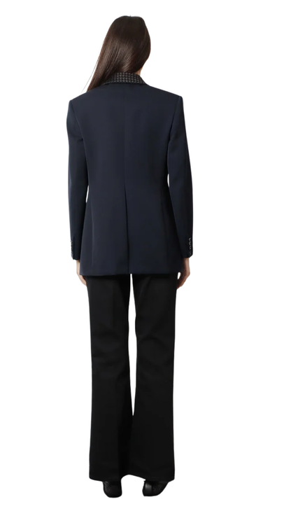Wool Blazer with Intrecciato Detail in Blue