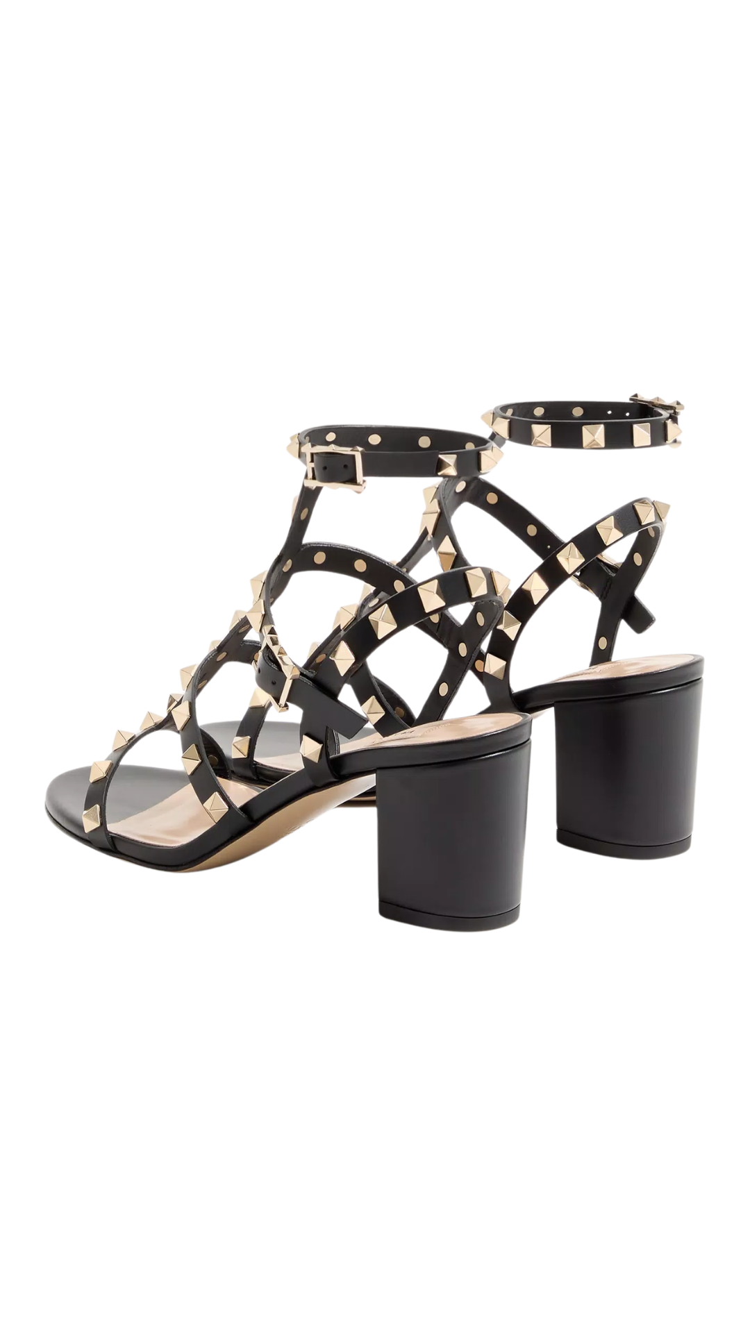 Rockstud Calfskin Ankle Strap Sandal 60 Mm in Black
