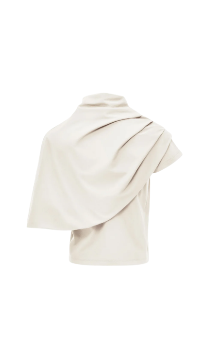 T-Shirt with Draped Cape in Cream
