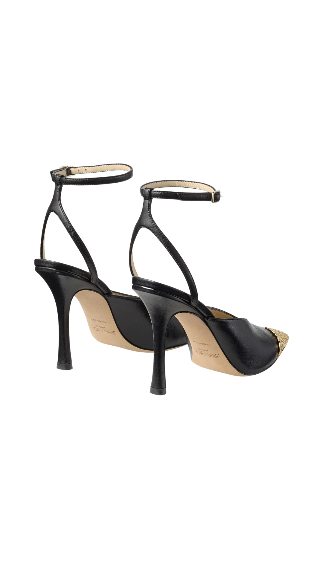 Faiz 100 in Black and Vintage Gold Leather Pumps with Metal Lace Detail