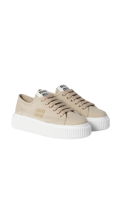 Denim Sneakers with Logo in Beige