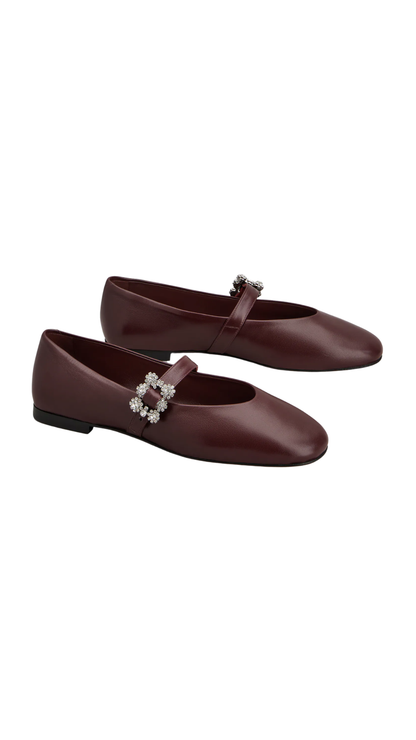 Efflorescence Mary Janes in Burgundy Leather