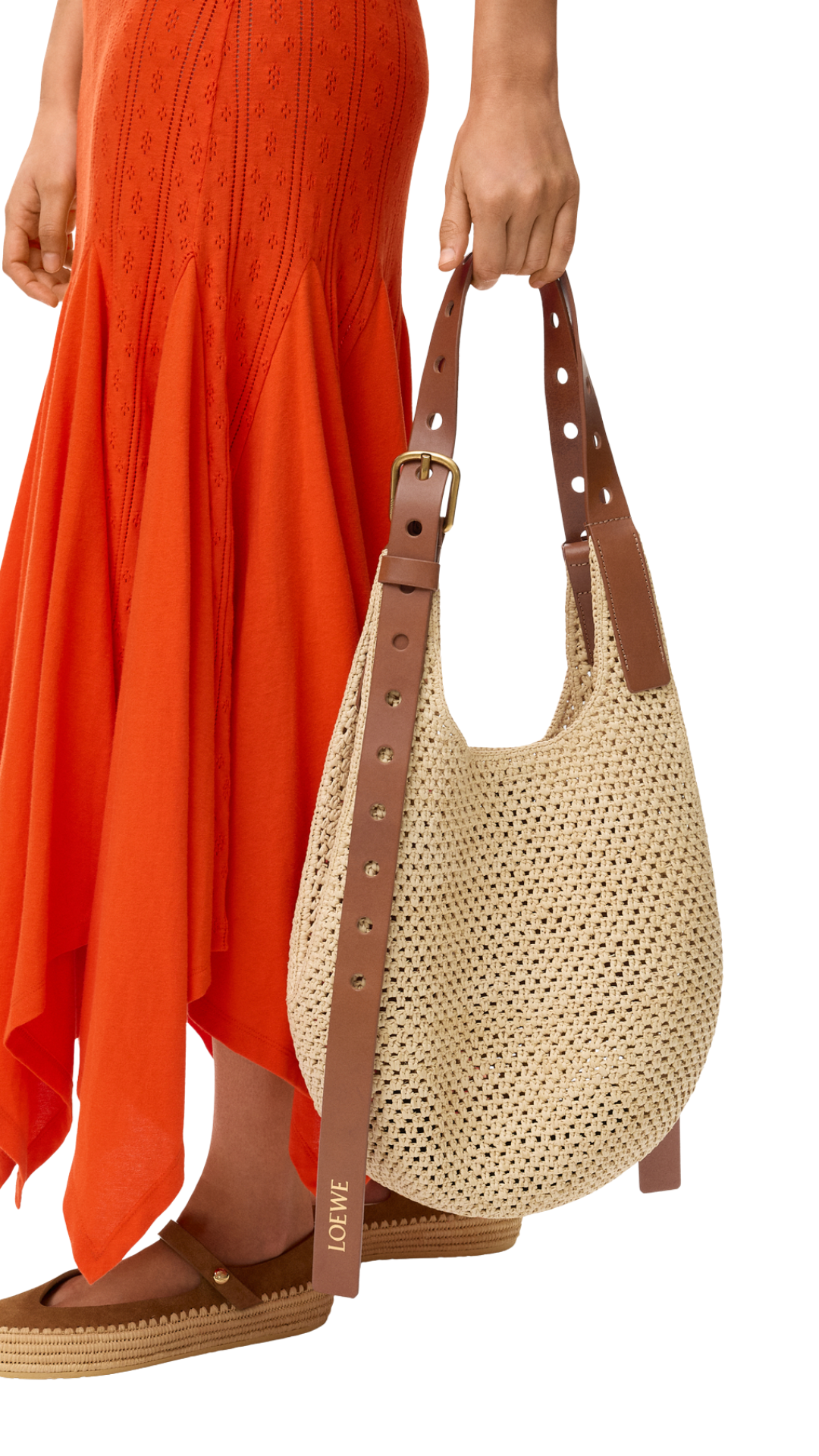 Small Punch Hole Hobo in Natural/Tan Raffia and Calfskin