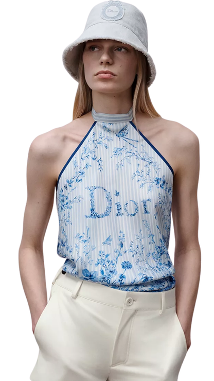 Dioriviera Dior Médaillon Teddy-D Small Brim Bucket Hat in Light Blue Cotton Denim
