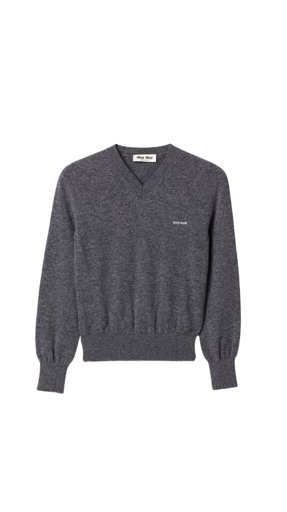 V-Neck Wool Cardigan in Slate Gray