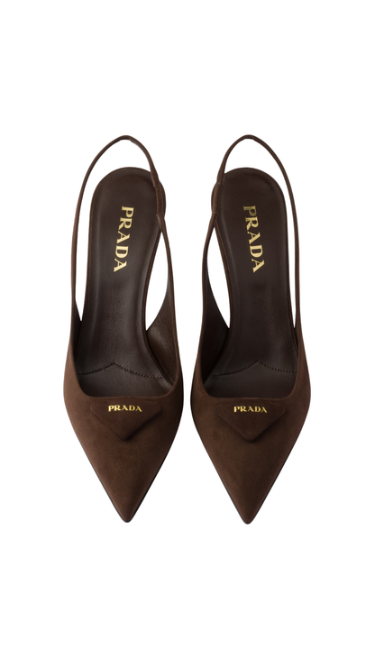 Suede Slingback Pumps in Dark Brown