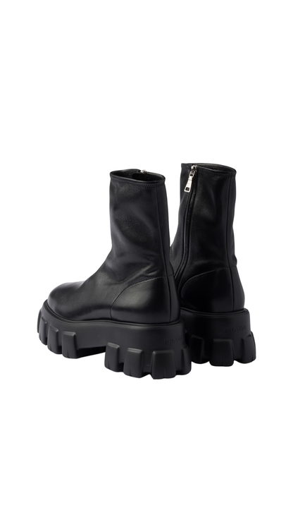 Monolith Stretch Nappa Leather Booties in Black