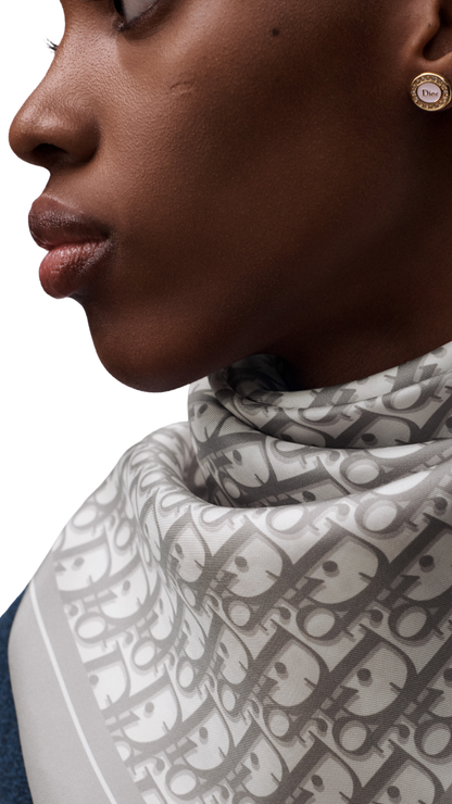 Oblique 90 Square Scarf in Pink and Gray Silk Twill