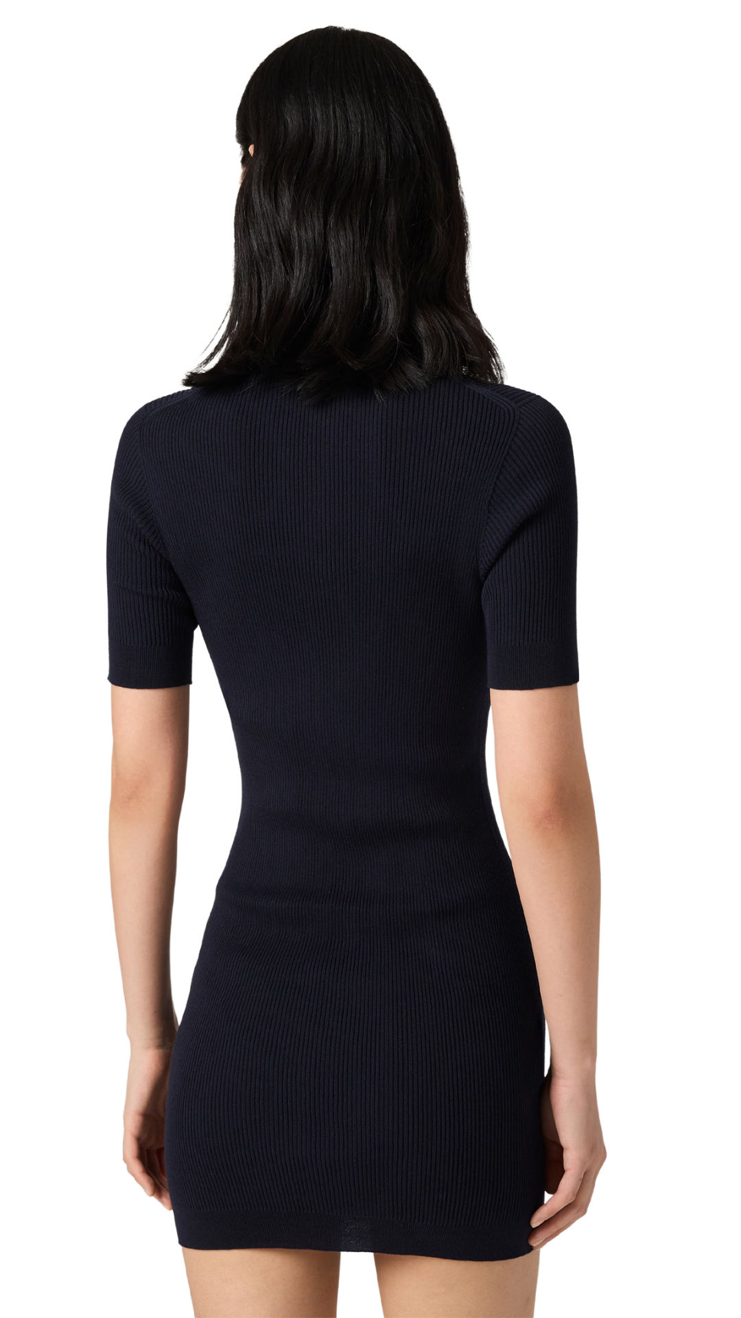 Ribbed Knit Cotton Dress in Navy