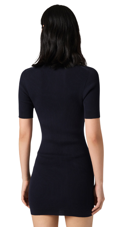 Ribbed Knit Cotton Dress in Navy