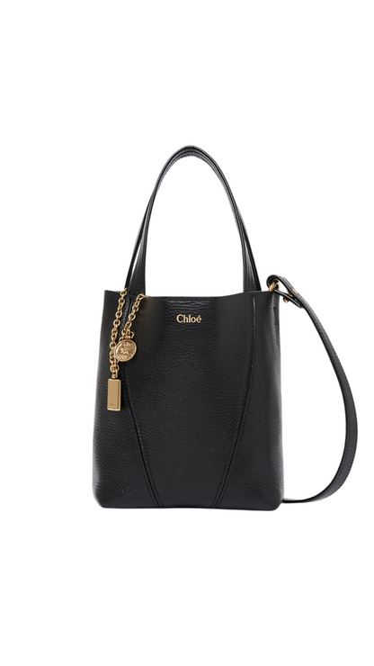 Small Chloé Spin Tote Bag in Grained Leather Black