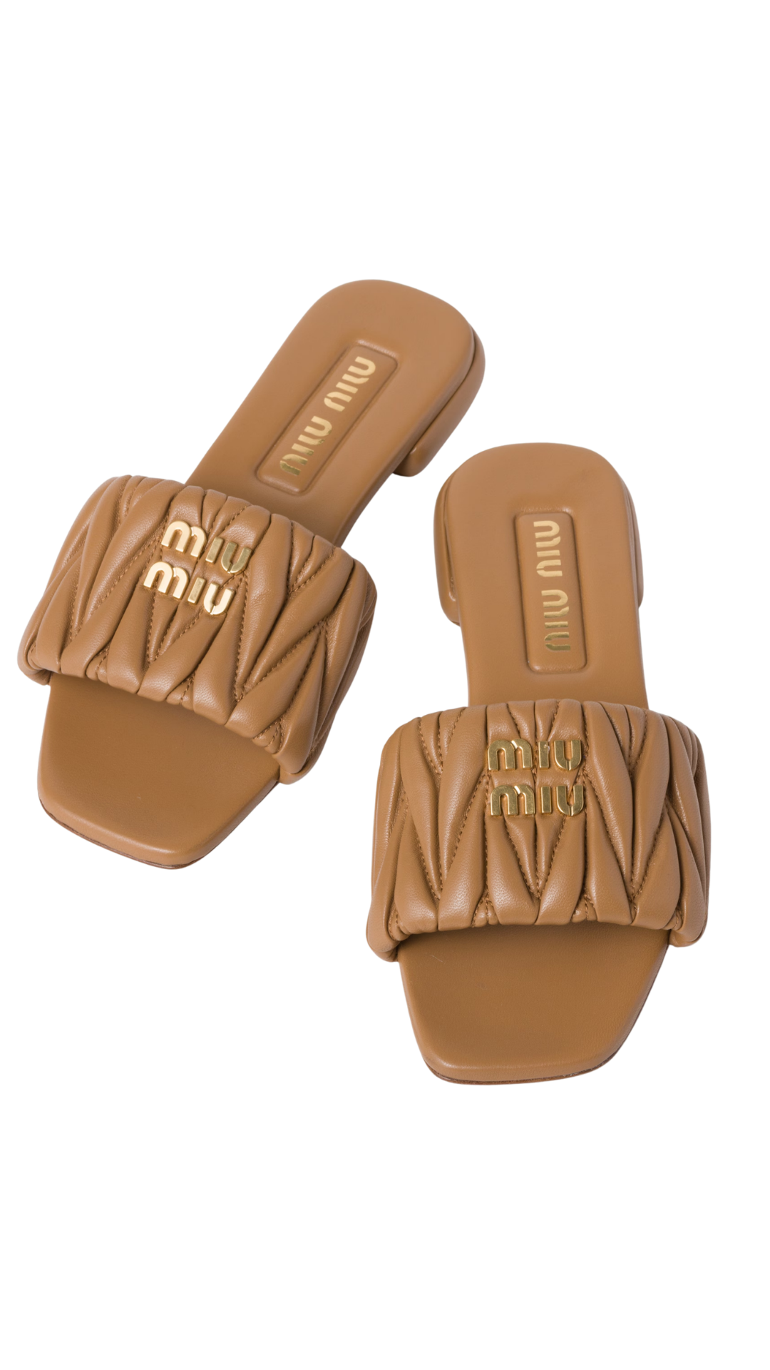 Matelassé Nappa Leather Slides in Caramel