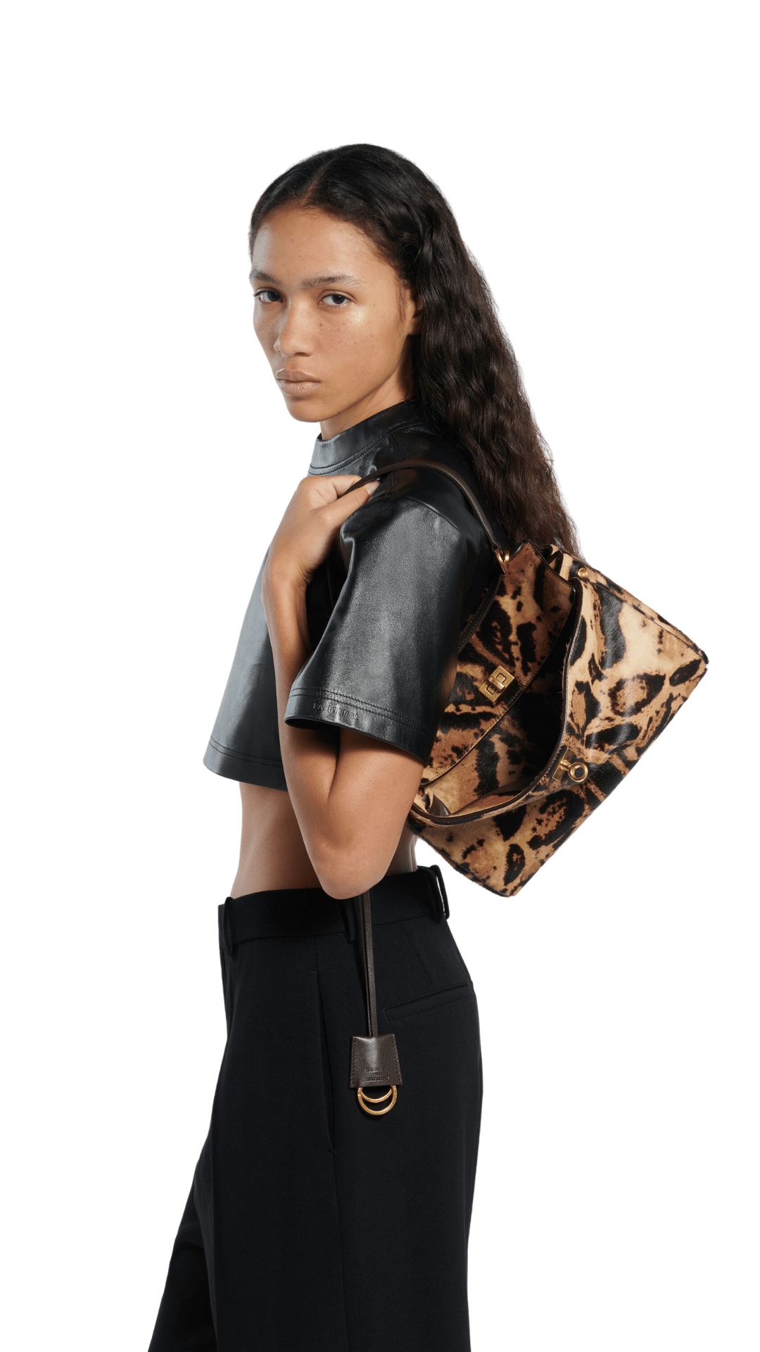 Rodeo Handbag Small in Beige Pony Hair Calfskin and Moka Nappa