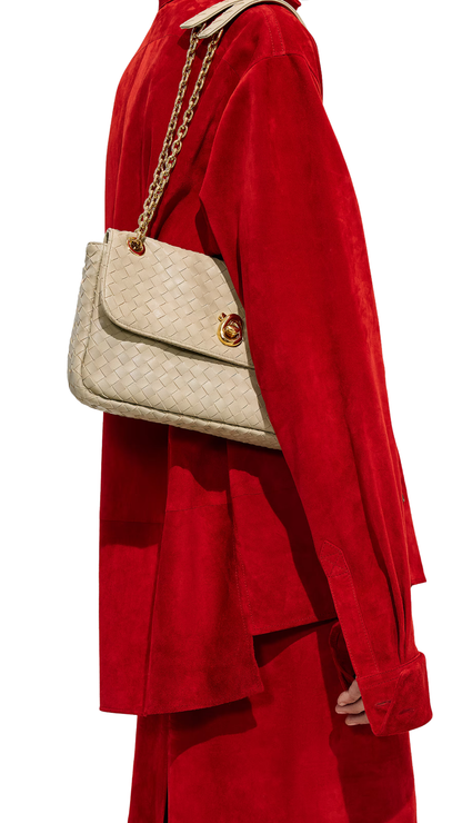 Madison Shoulder Bag in Ecru Intrecciato Leather