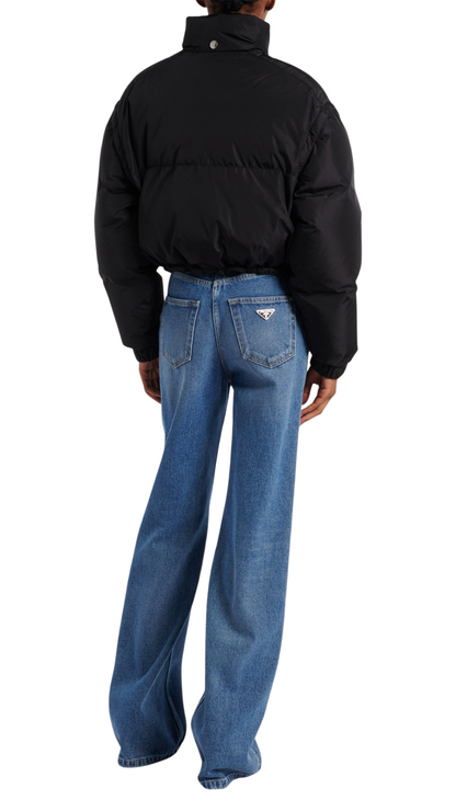 Re-Nylon Cropped Down Jacket in Black
