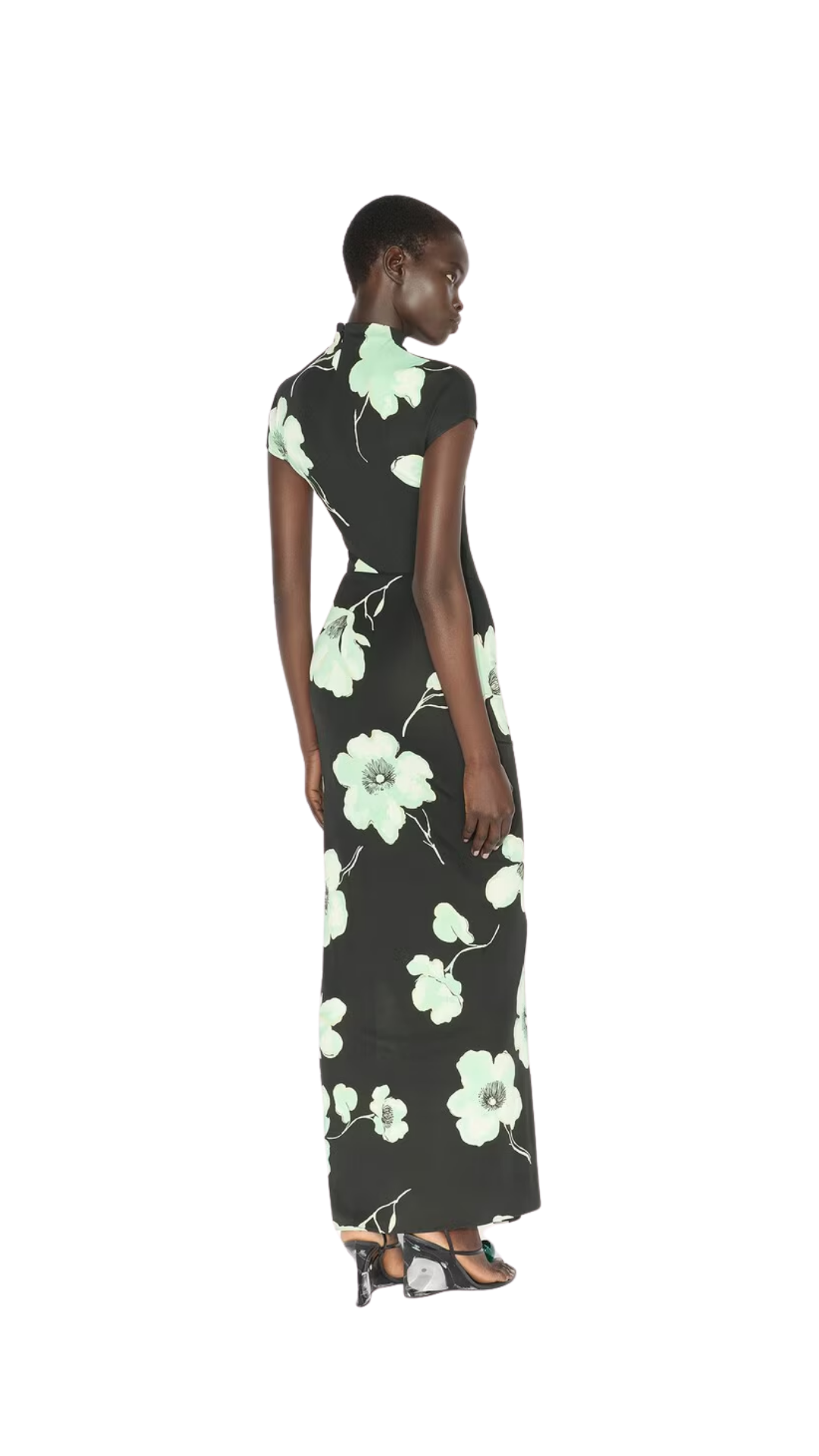 Draped Printed Dress in Green Sakura Print