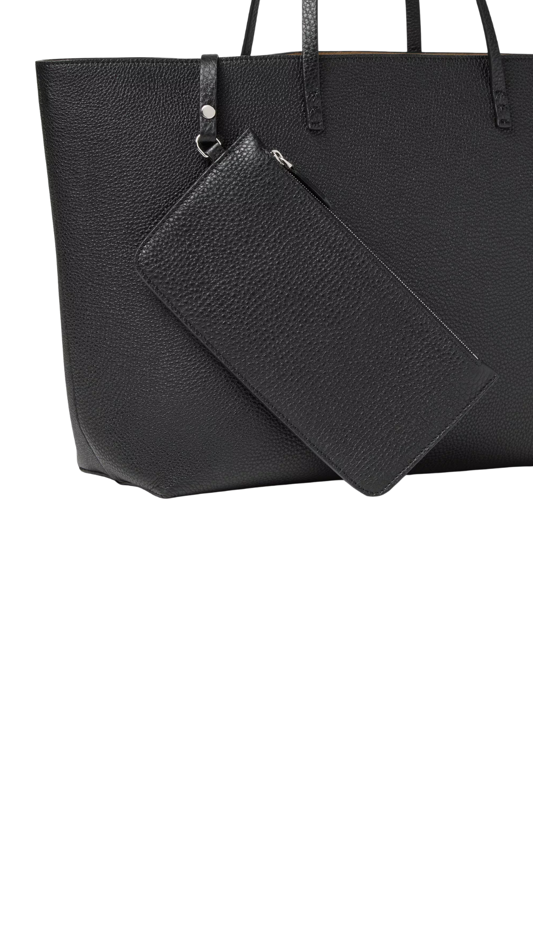 Medium Roll in Black Cuoio Romano Leather Shopper