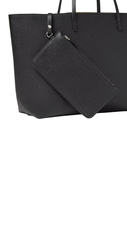 Medium Roll in Black Cuoio Romano Leather Shopper