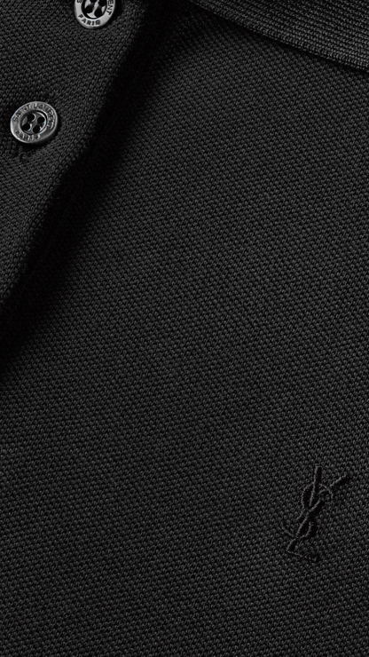 Cassandre  Cropped Polo in Black Cotton Piqué