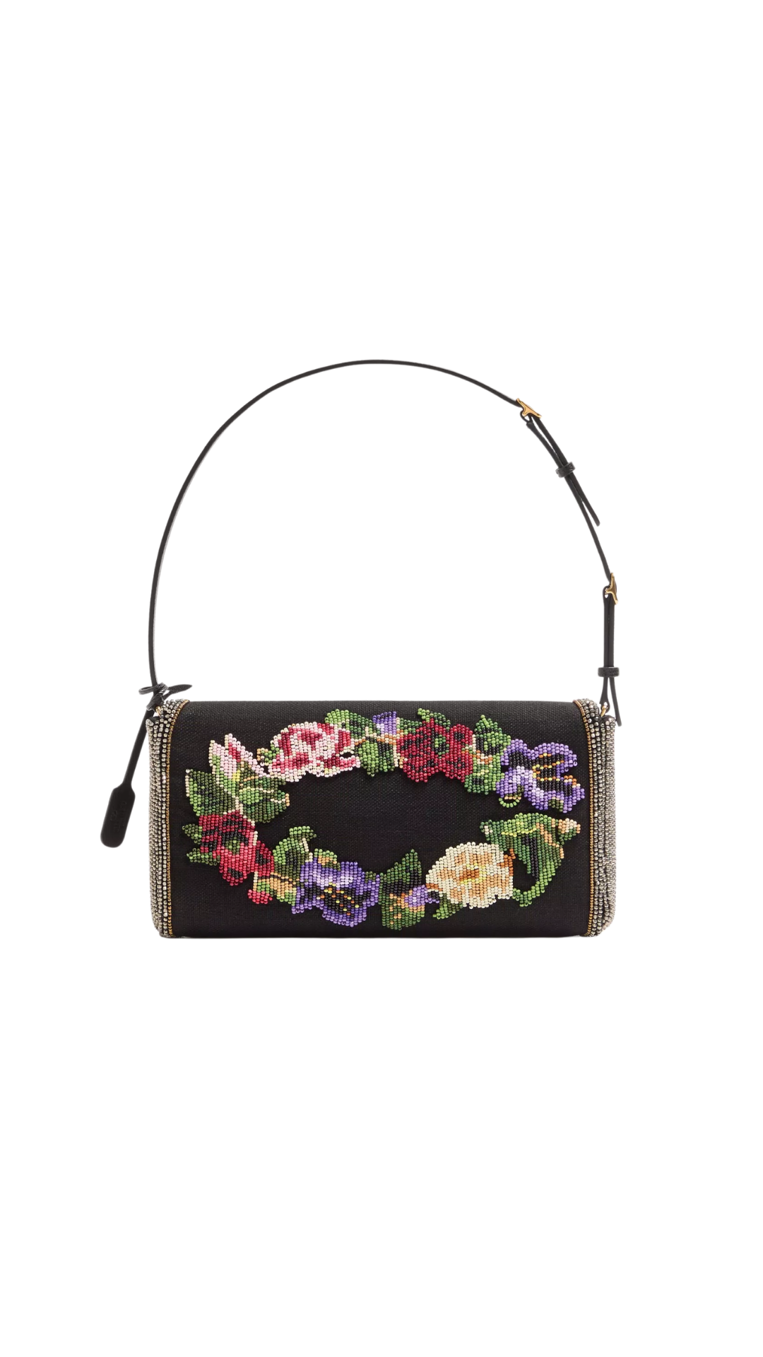 Devain Small Embroidered Shoulder Bag in Black/Multicolor