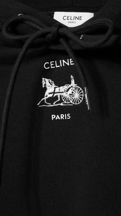 Cropped Hoodie in Black / Optic White Cotton Fleece